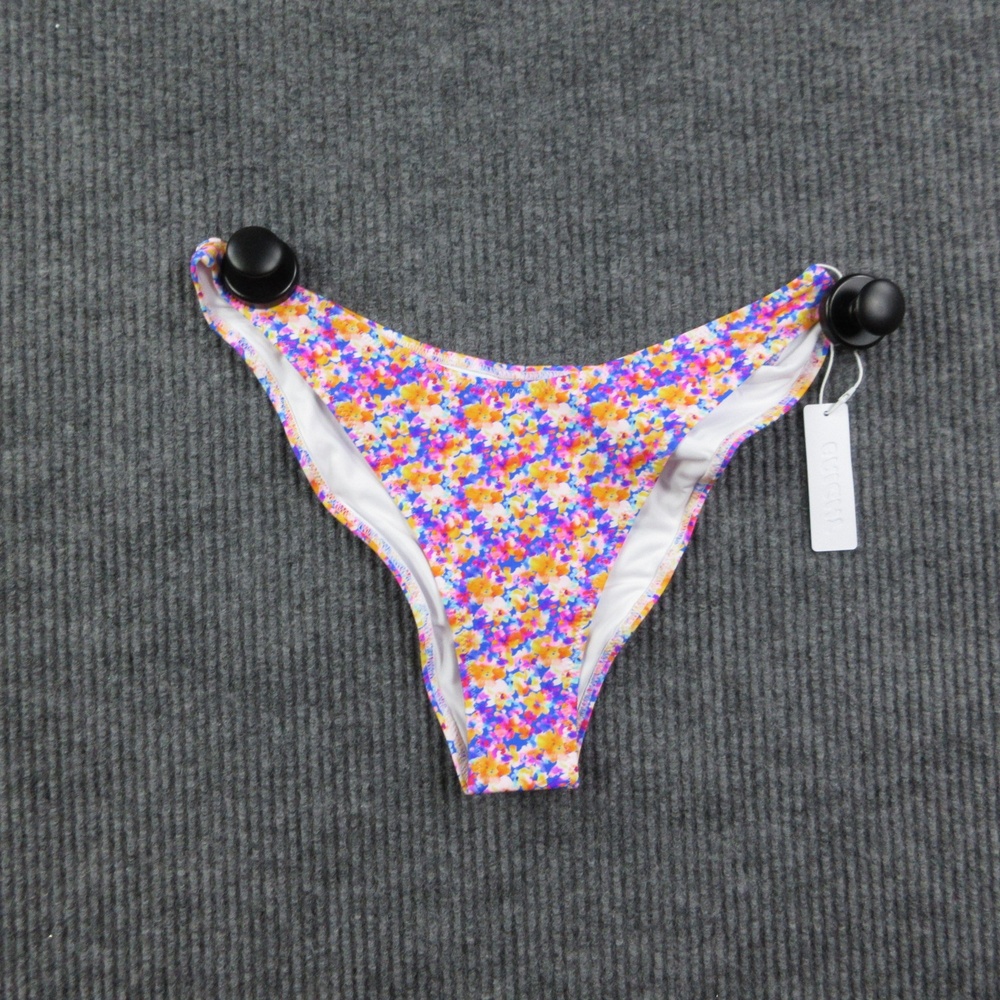 BRIGHT Bikini Womens L Purple Floral Capri Bottom Lined Stretch Swimwear NWT